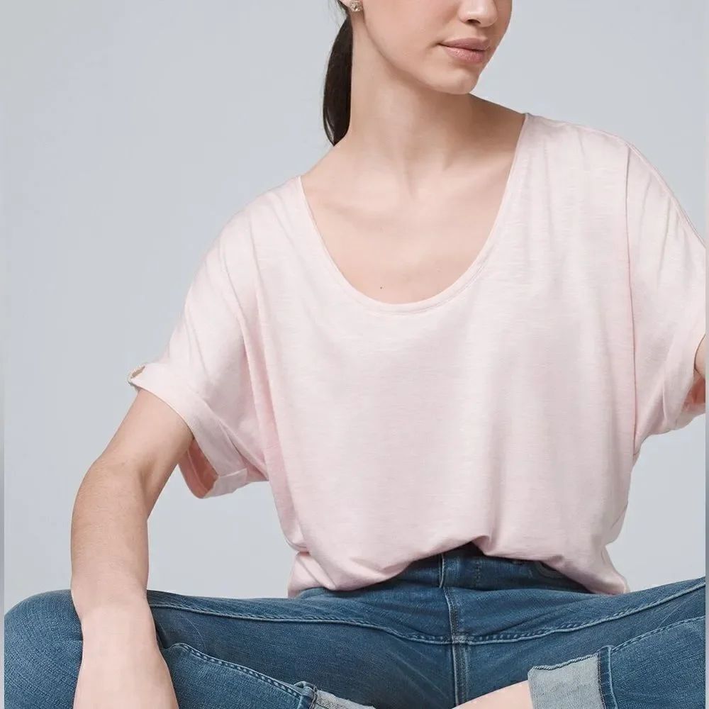 White House Black Market Scoop Neck Pacesetter Tee In Light Pink Size L